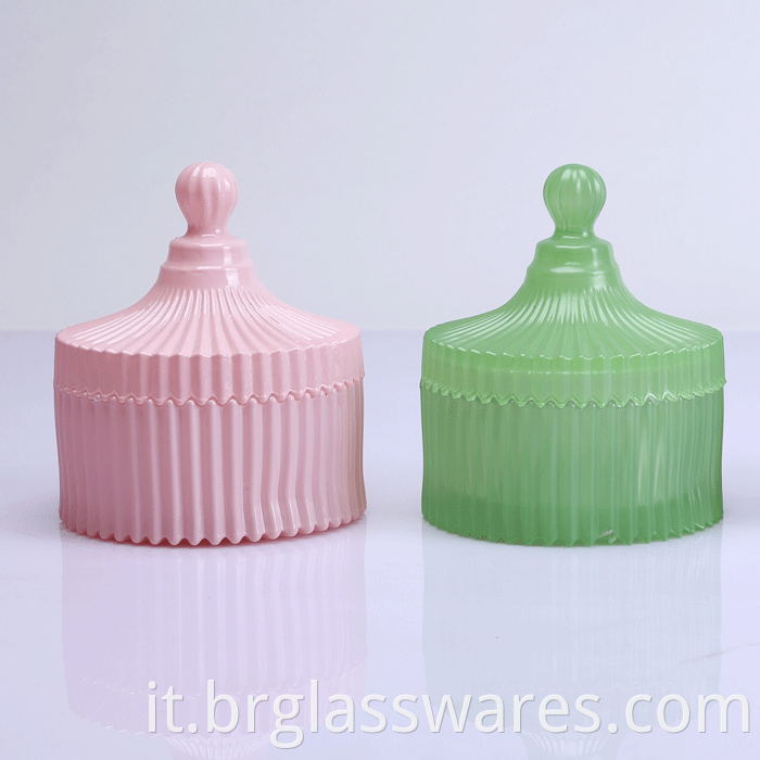 Frosted color ridged glass jars for candle